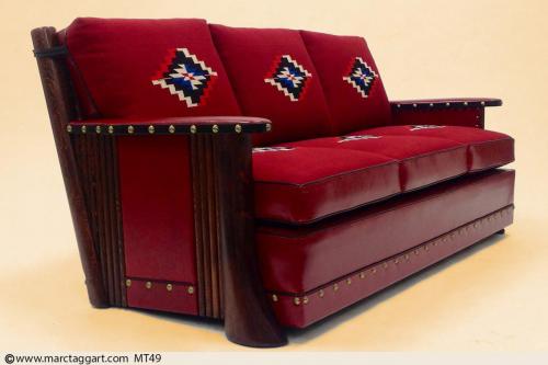 MT49 Flaired leg sofa w/ leather panel 